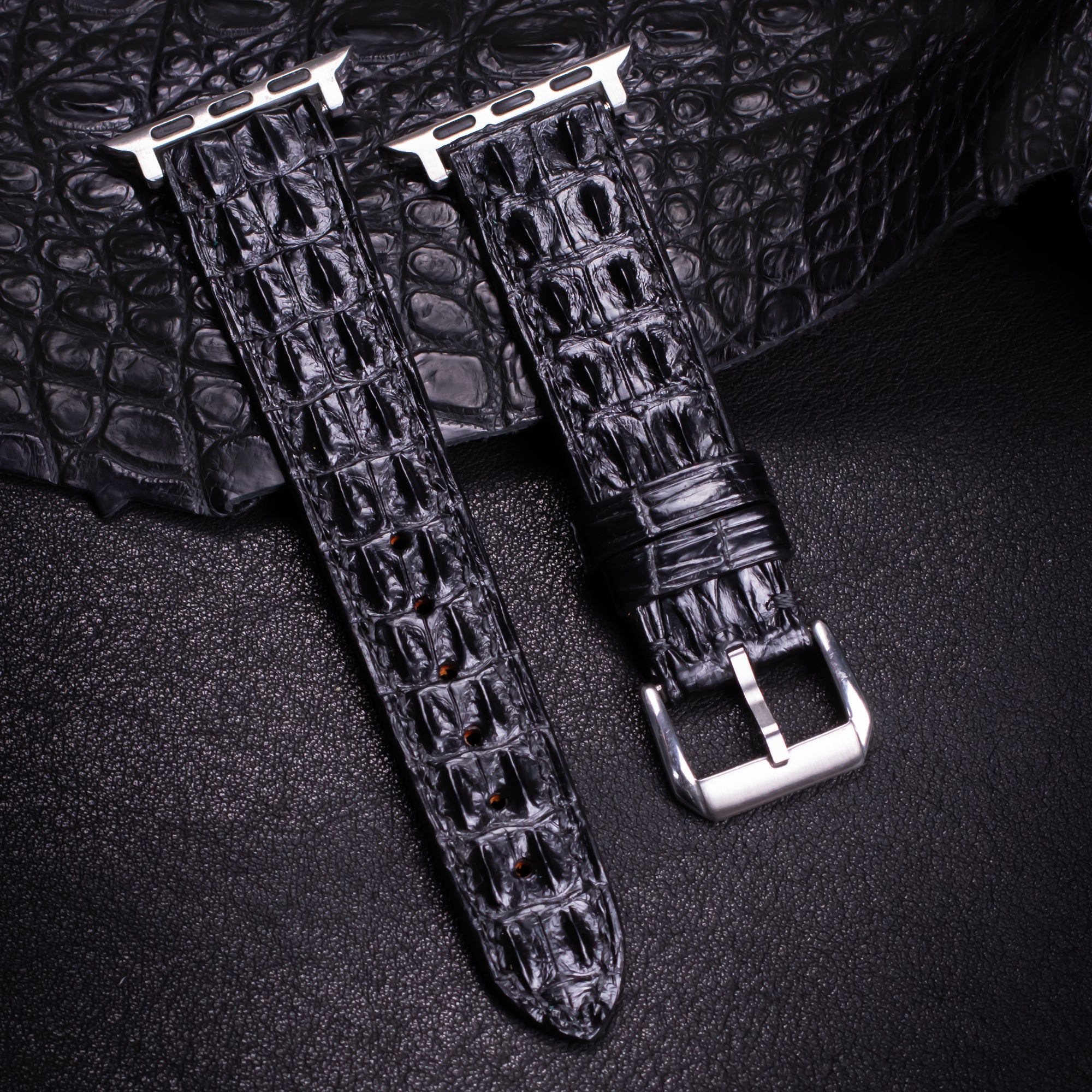 Black Double Hornback Alligator Apple Watch Band