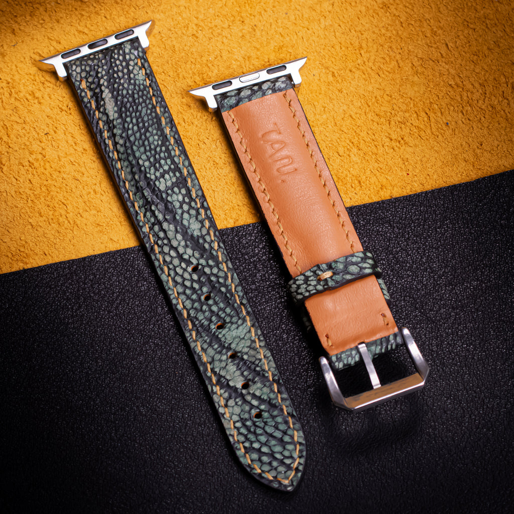 Forest Green Matte Ostrich Leg Leather Apple Watch Band