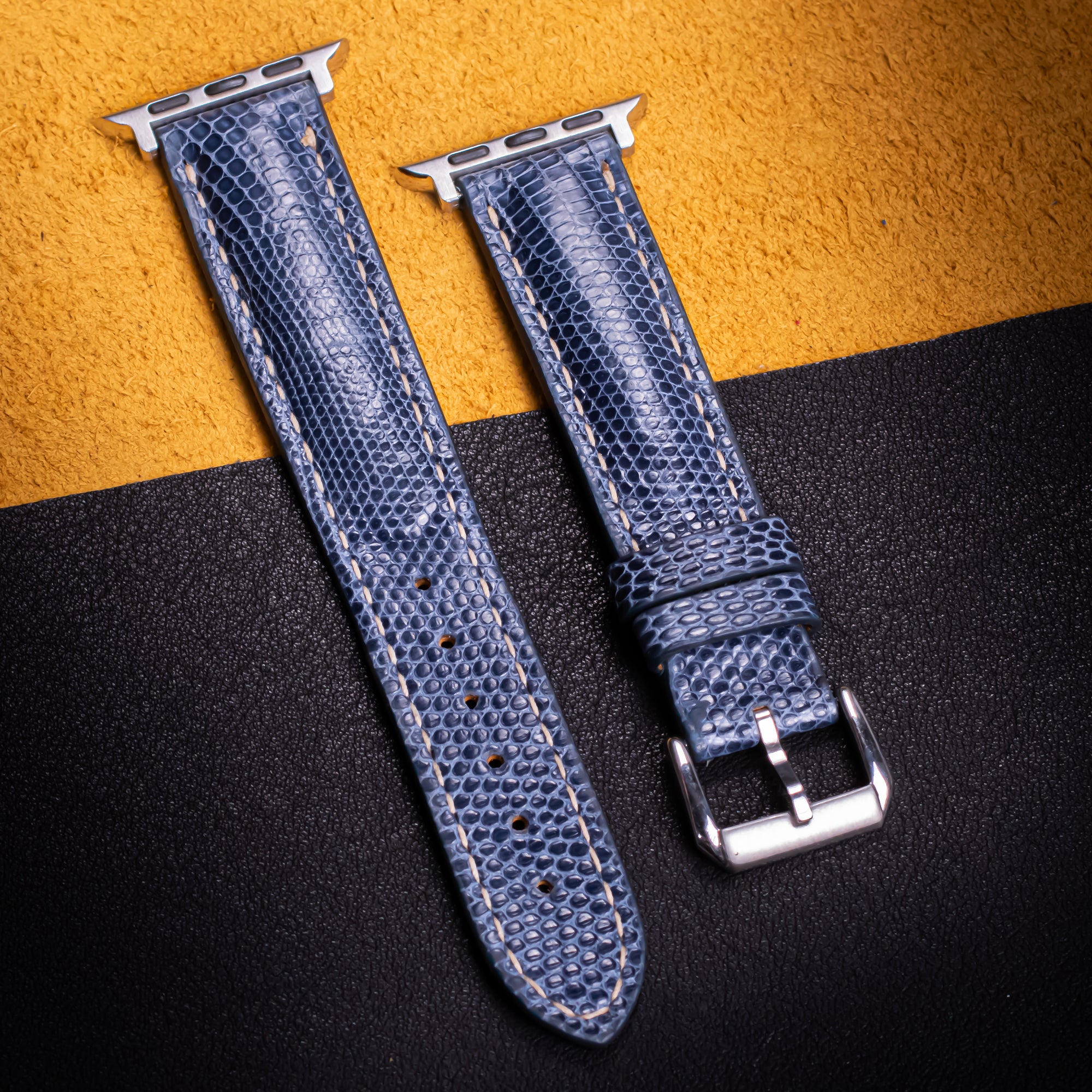 Steel Blue Lizard Leather Apple Watch Band