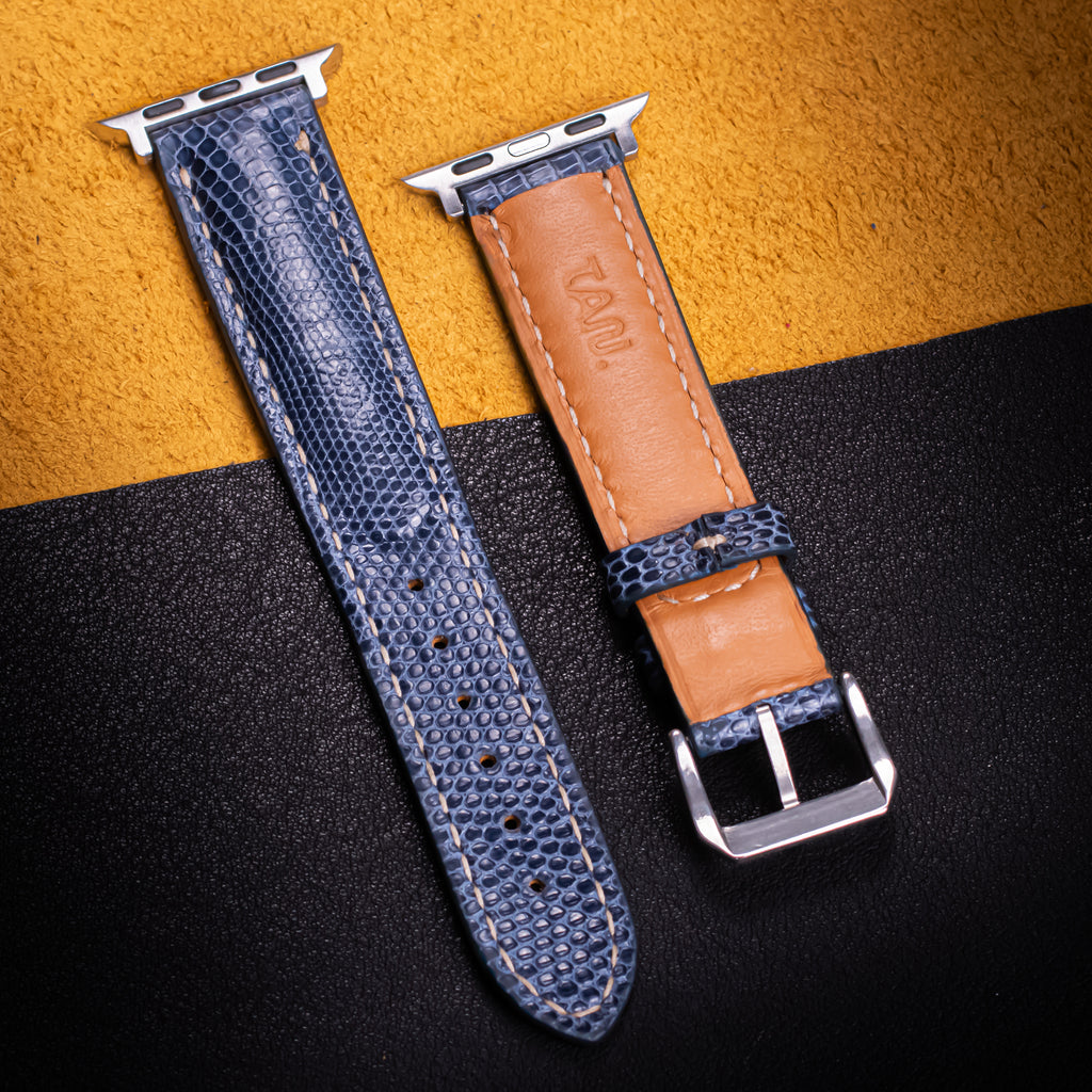 Steel Blue Lizard Leather Apple Watch Band