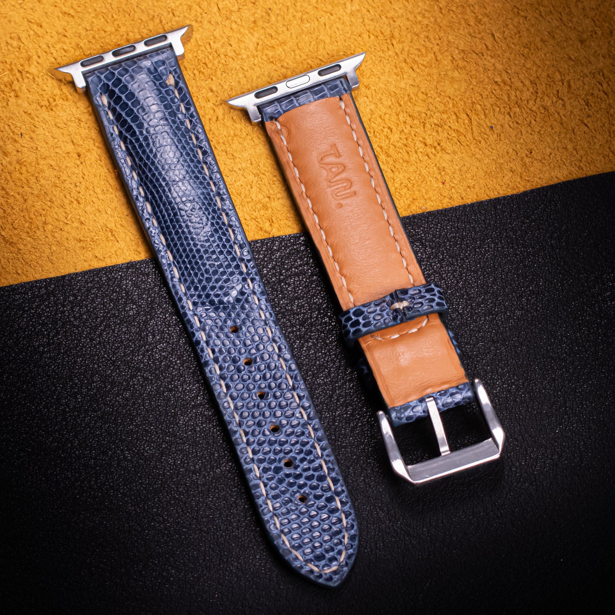 Steel Blue Lizard Leather Apple Watch Band