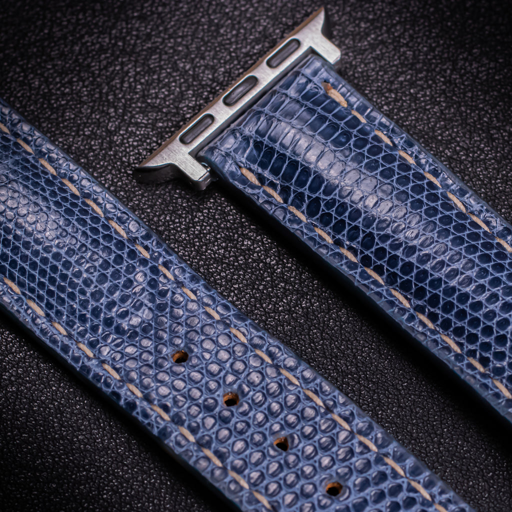 Steel Blue Lizard Leather Apple Watch Band