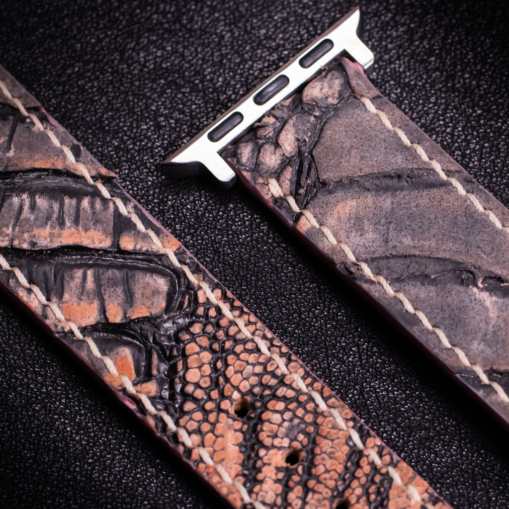 Rosewood Matte Ostrich Leg Leather Apple Watch Band (Scaled)