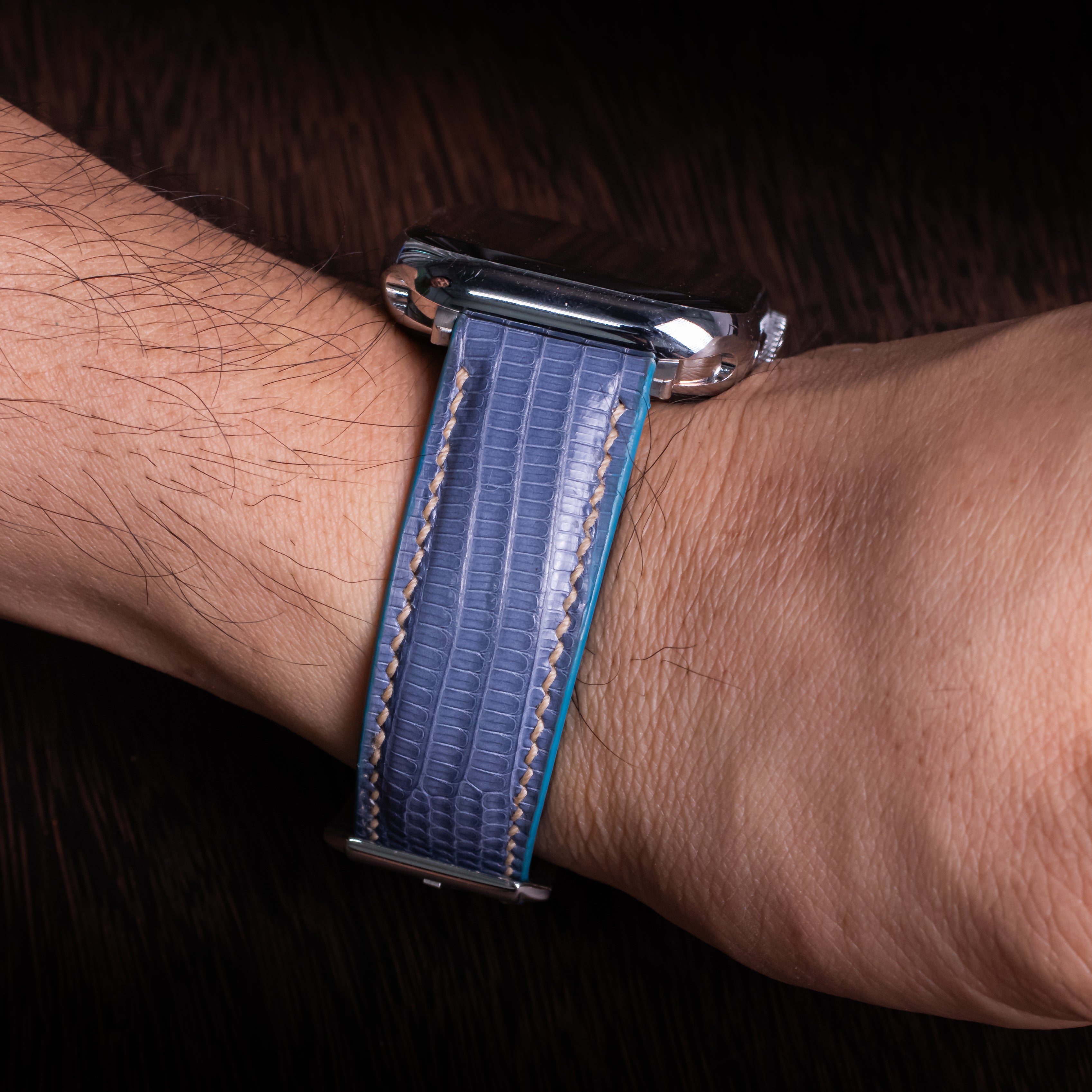 Dusty Blue Lizard Leather Apple Watch Band