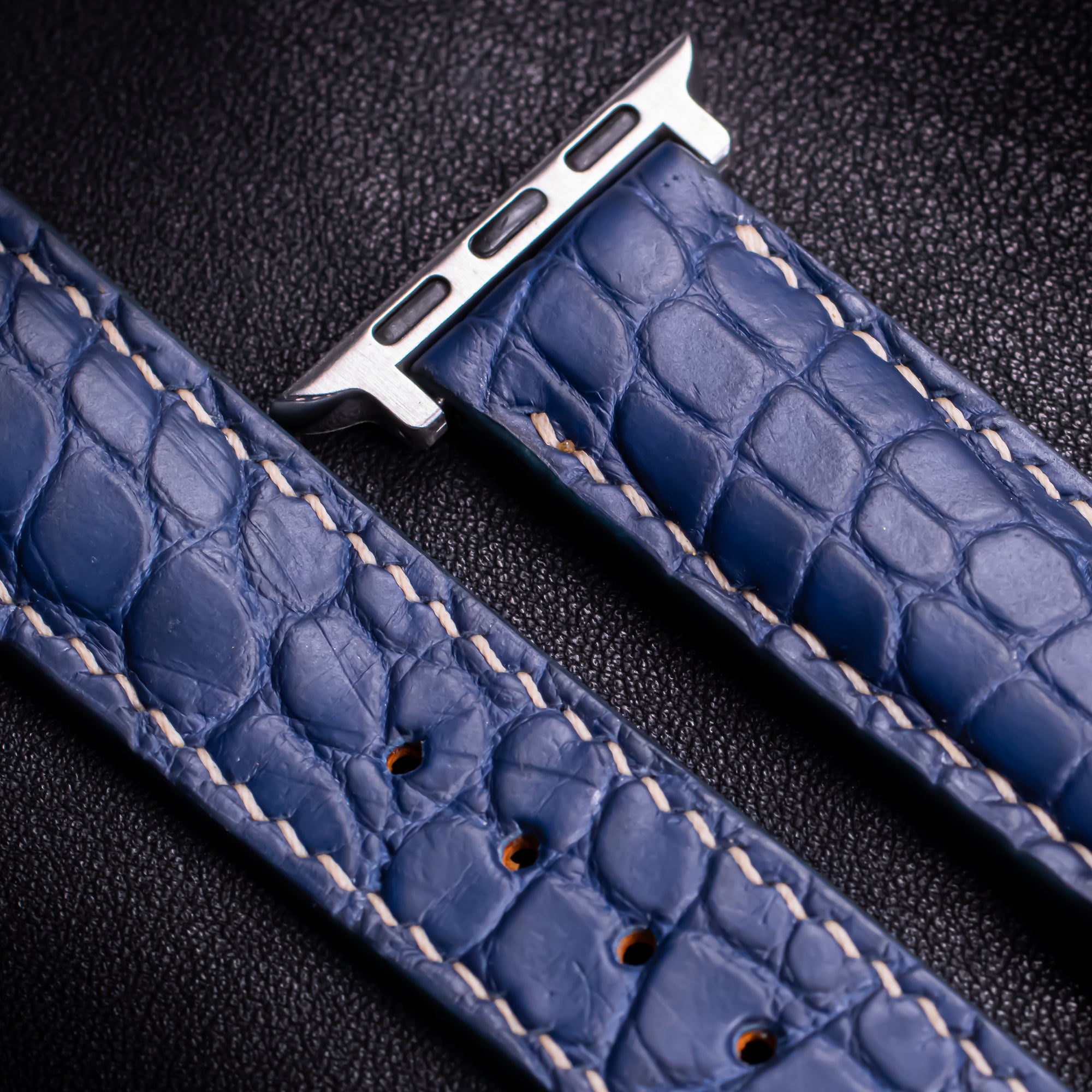 Navy Alligator Leather Apple Watch Band