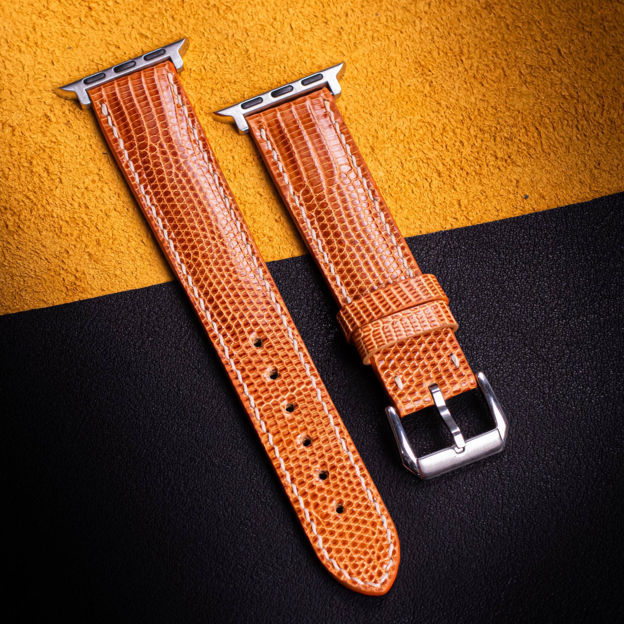 Tangerine Lizard Leather Apple Watch Band