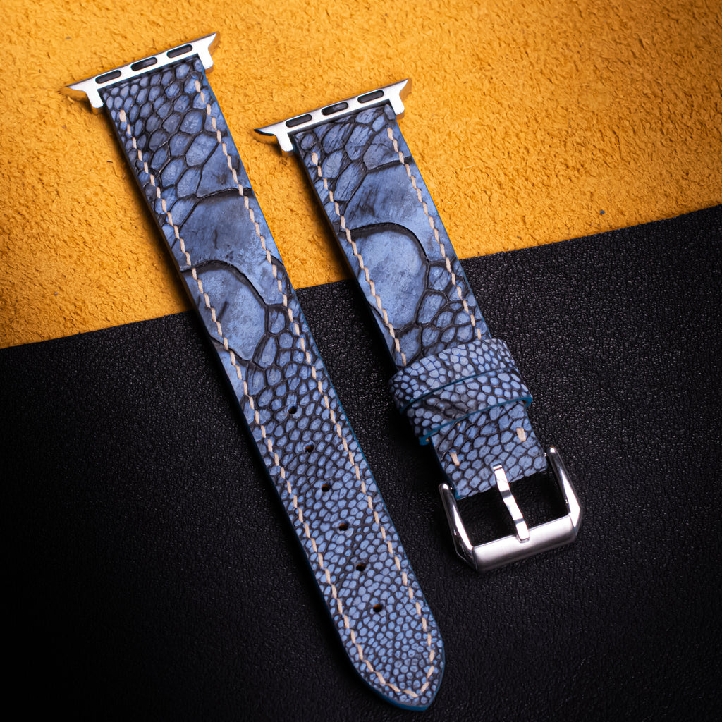 Slate Blue Matte Ostrich Leg Leather Apple Watch Band (Scaled)