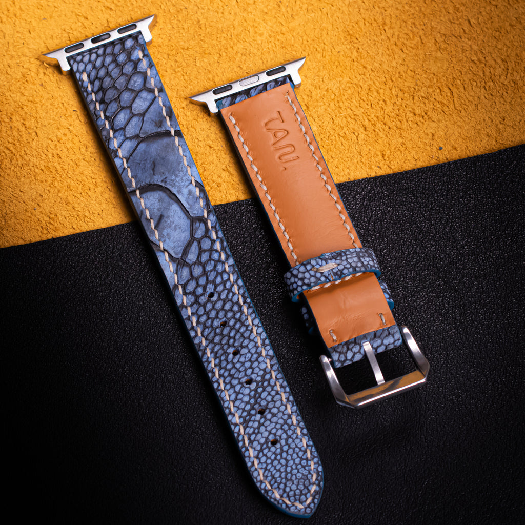 Slate Blue Matte Ostrich Leg Leather Apple Watch Band (Scaled)