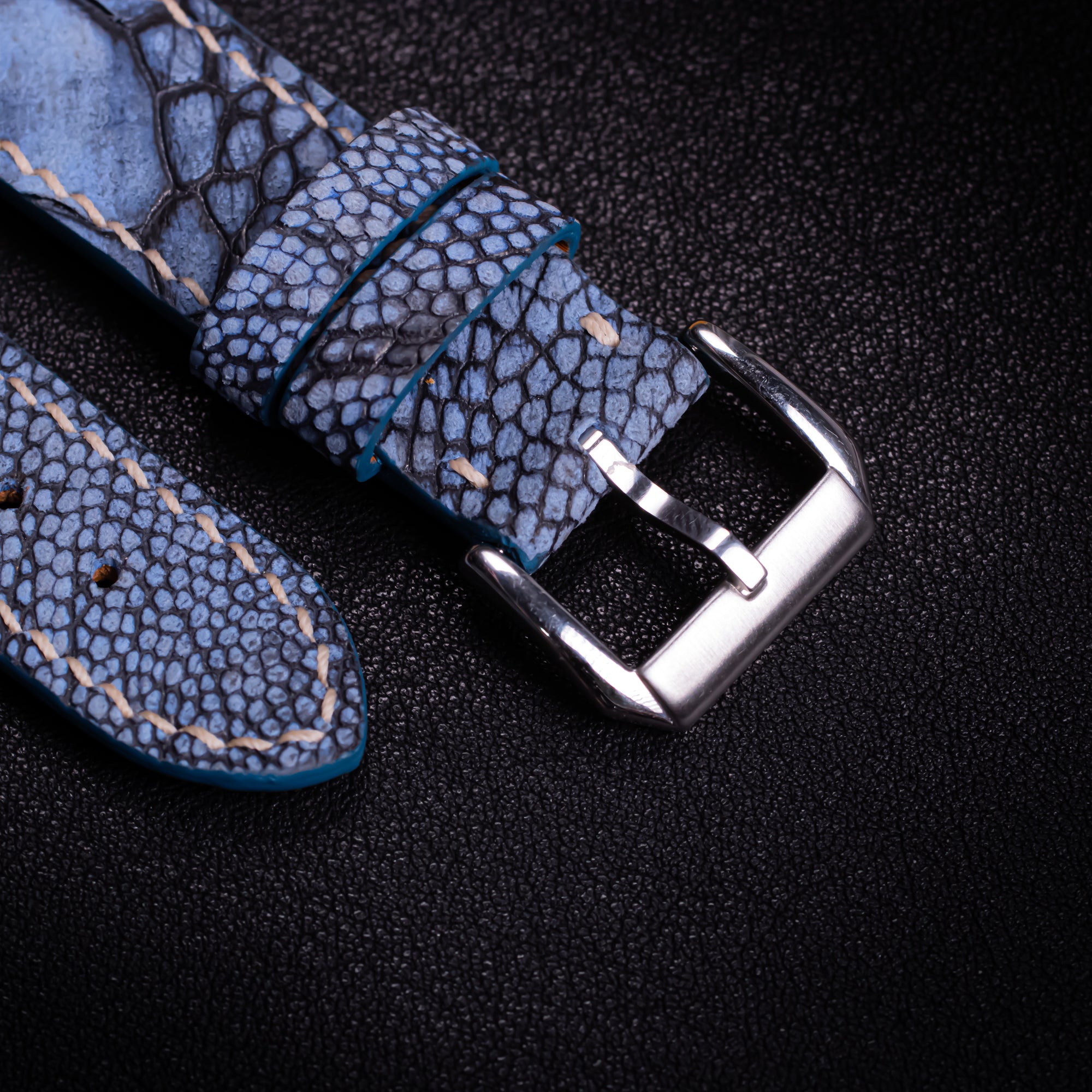 Slate Blue Matte Ostrich Leg Leather Apple Watch Band (Scaled)