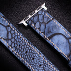 Slate Blue Matte Ostrich Leg Leather Apple Watch Band (Scaled)