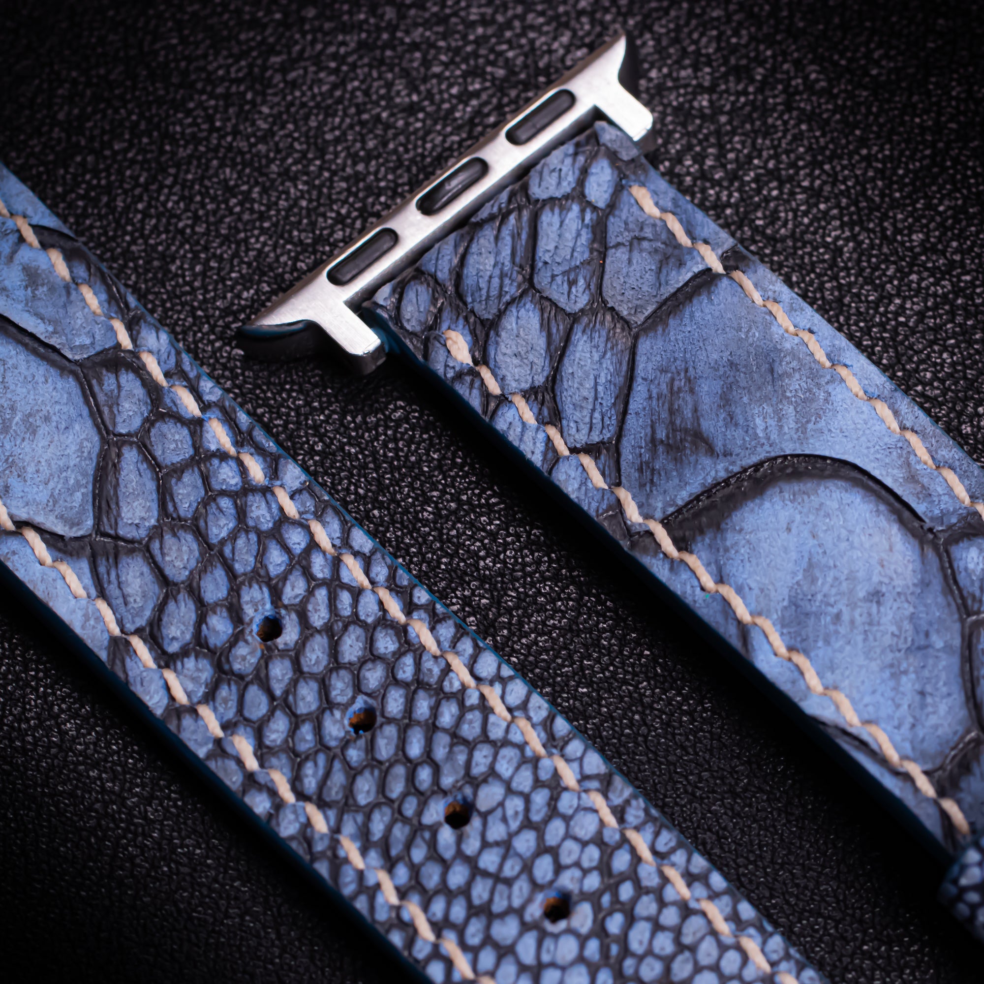 Slate Blue Matte Ostrich Leg Leather Apple Watch Band (Scaled)