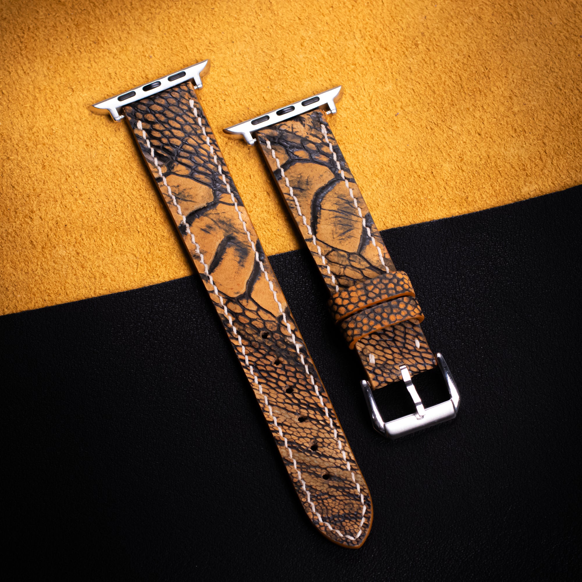 Golden Shadow Matte Ostrich Leg Leather Apple Watch Band (Scaled)