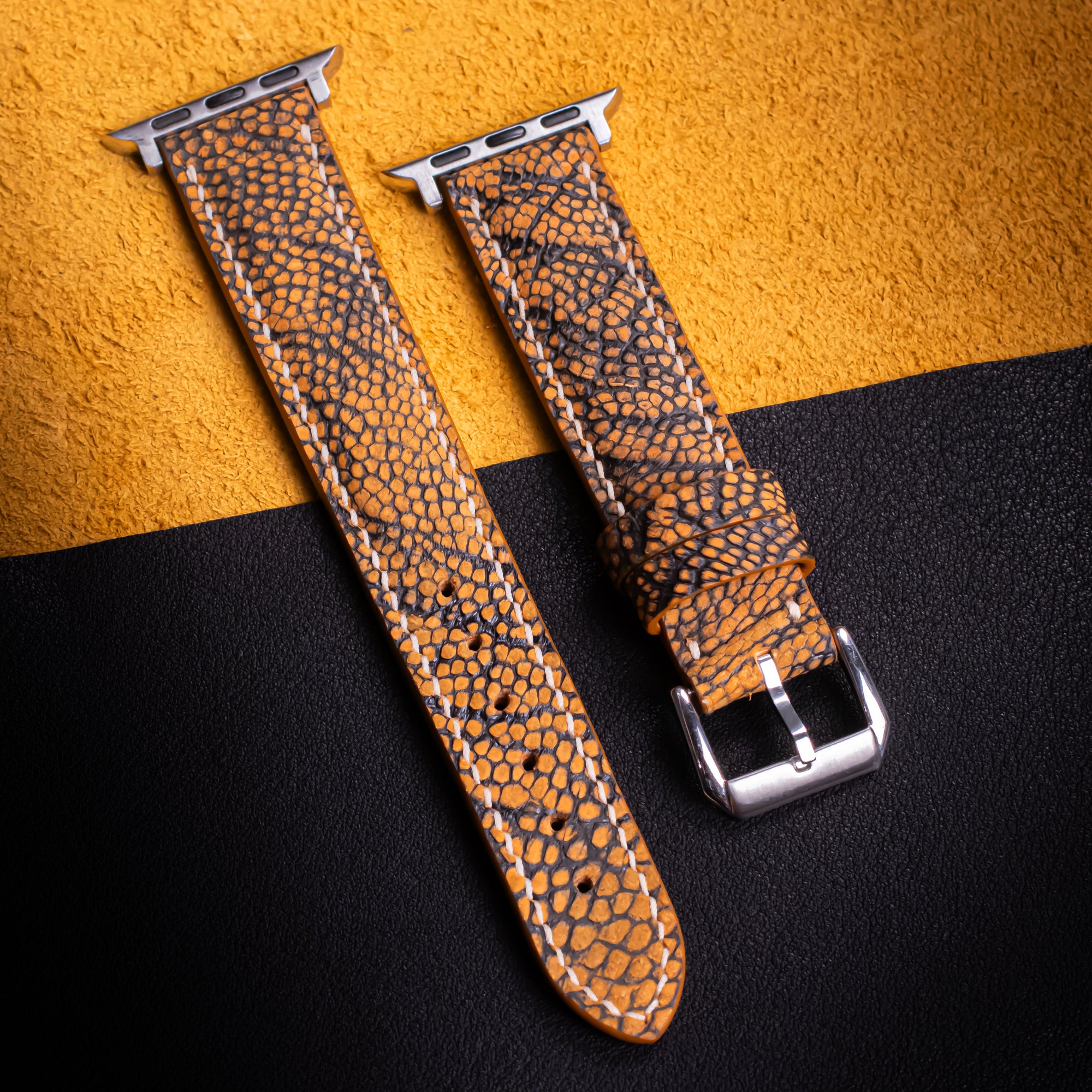 Saffron Matte Ostrich Leg Leather Apple Watch Band