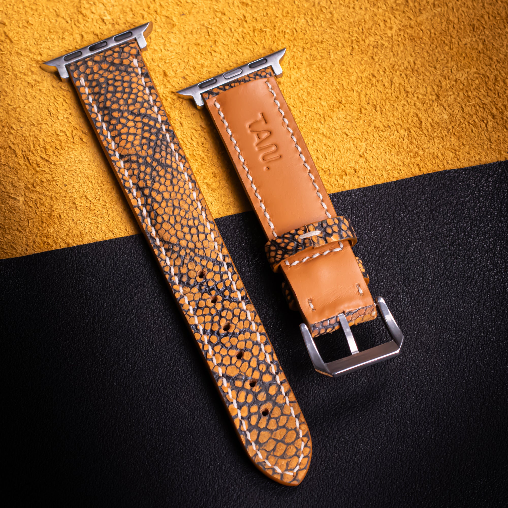 Saffron Matte Ostrich Leg Leather Apple Watch Band