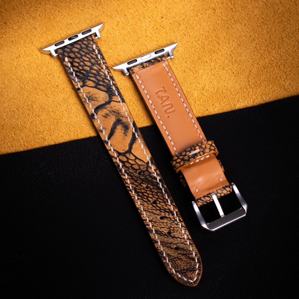 Golden Shadow Matte Ostrich Leg Leather Apple Watch Band (Scaled)