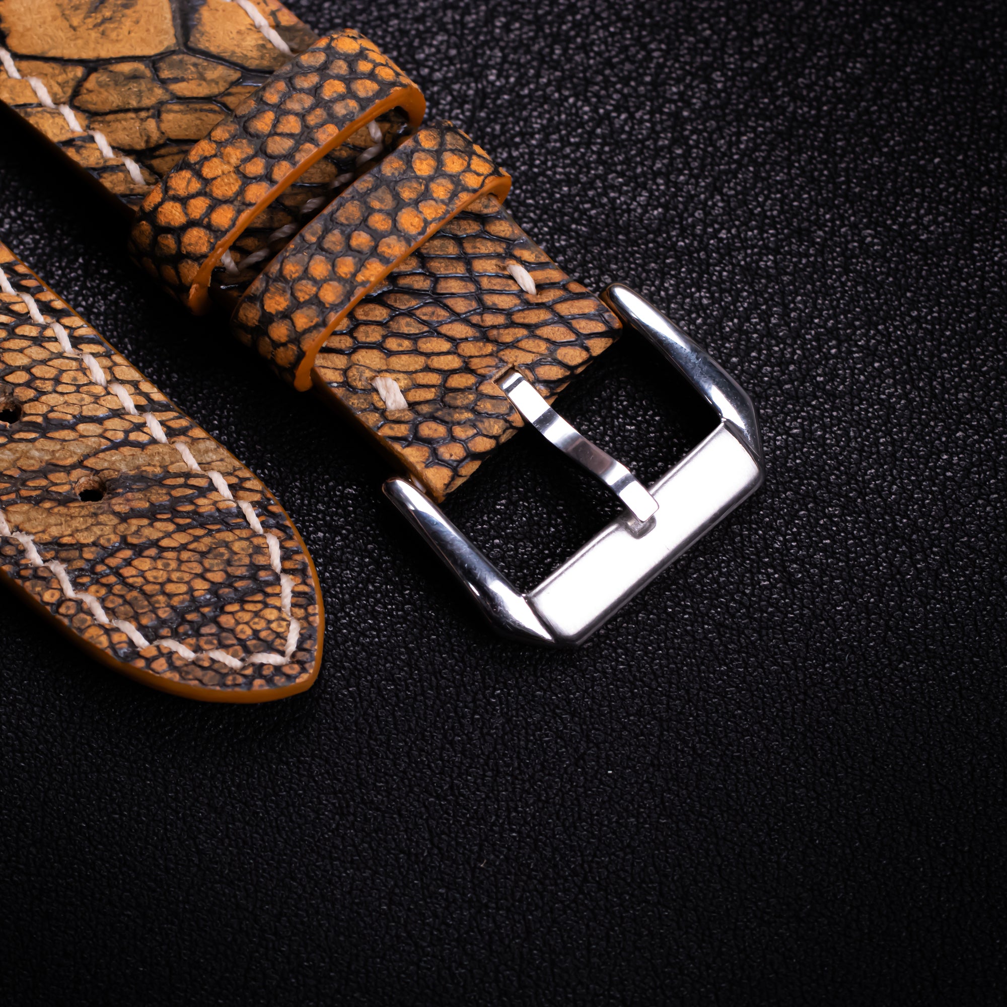 Golden Shadow Matte Ostrich Leg Leather Apple Watch Band (Scaled)