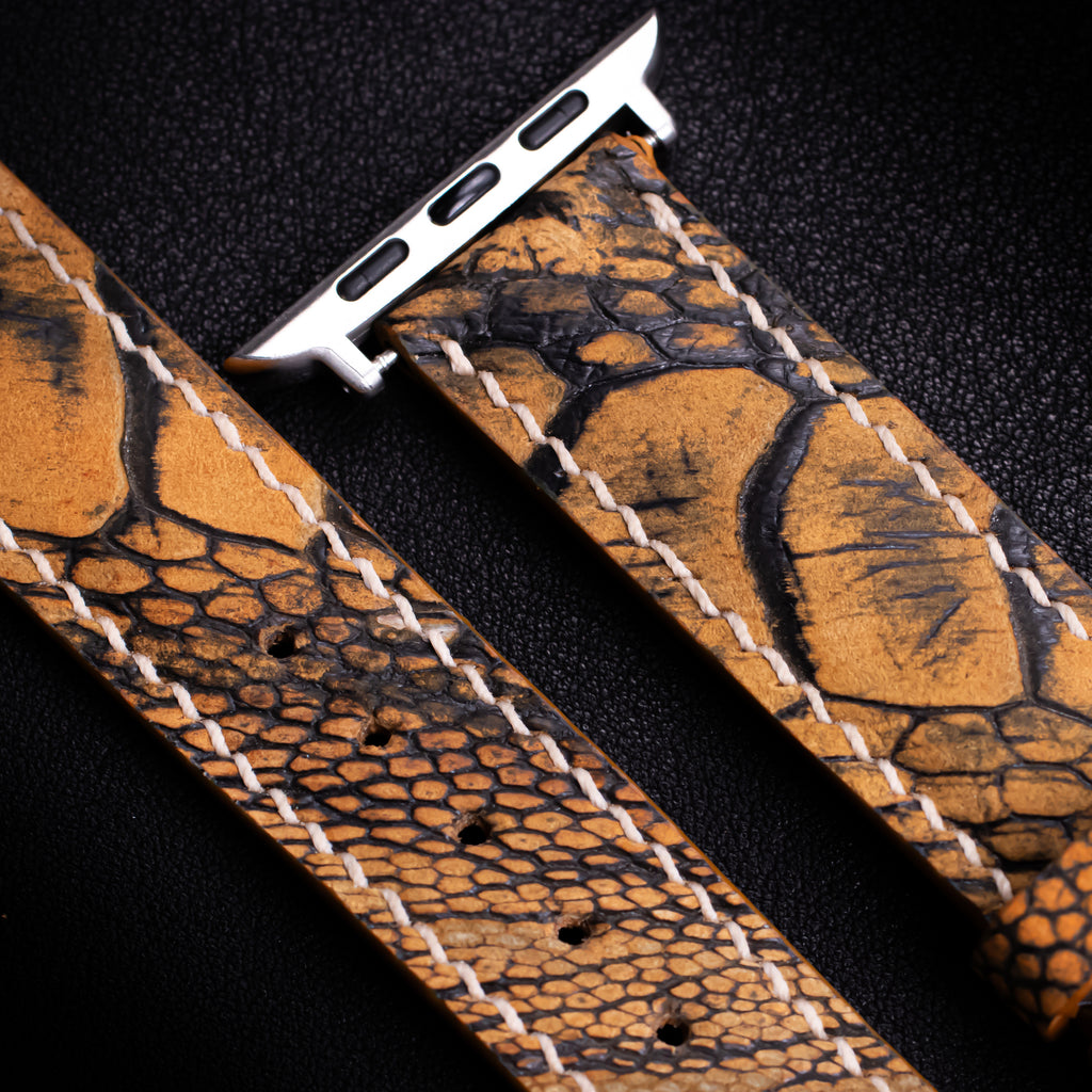 Golden Shadow Matte Ostrich Leg Leather Apple Watch Band (Scaled)