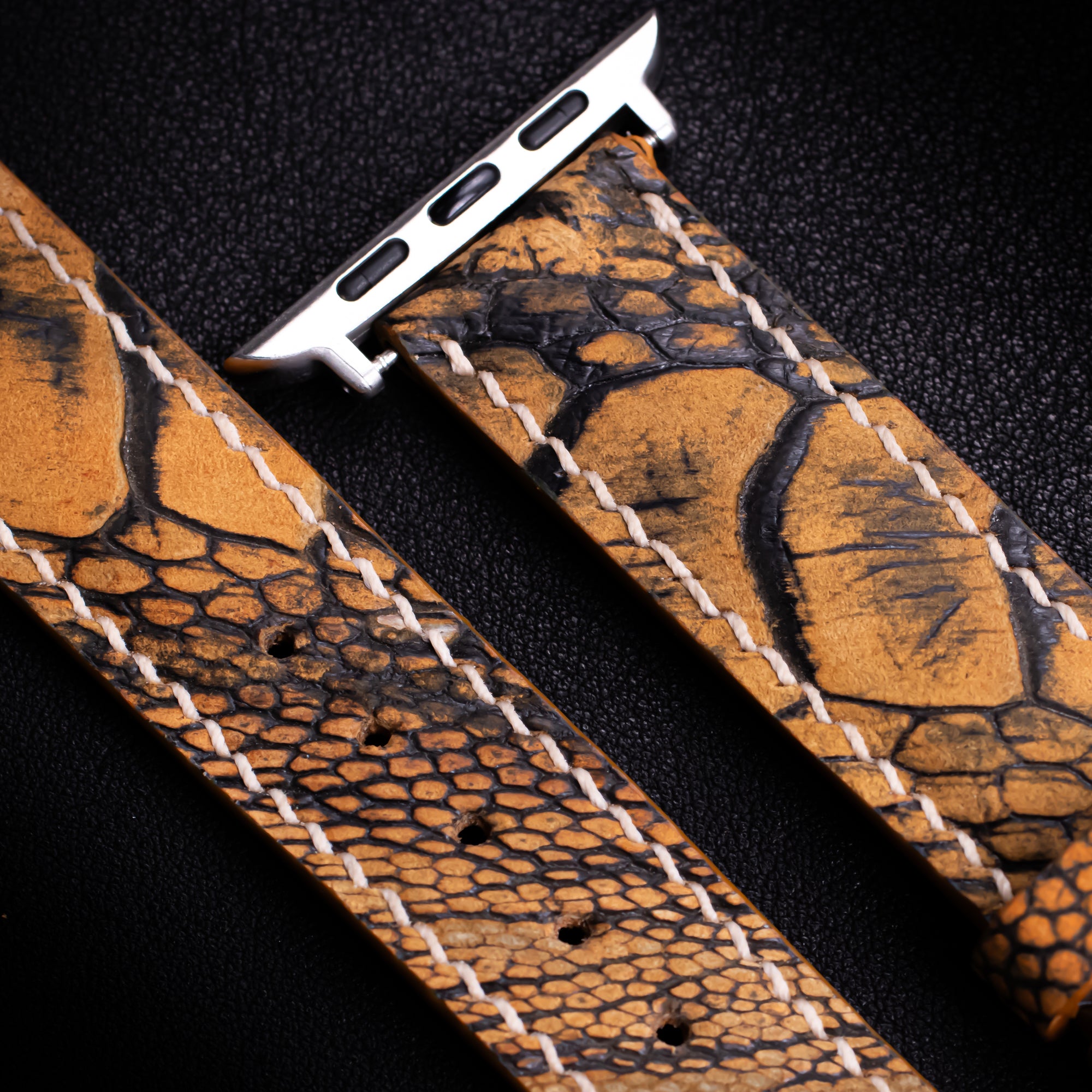 Golden Shadow Matte Ostrich Leg Leather Apple Watch Band (Scaled)