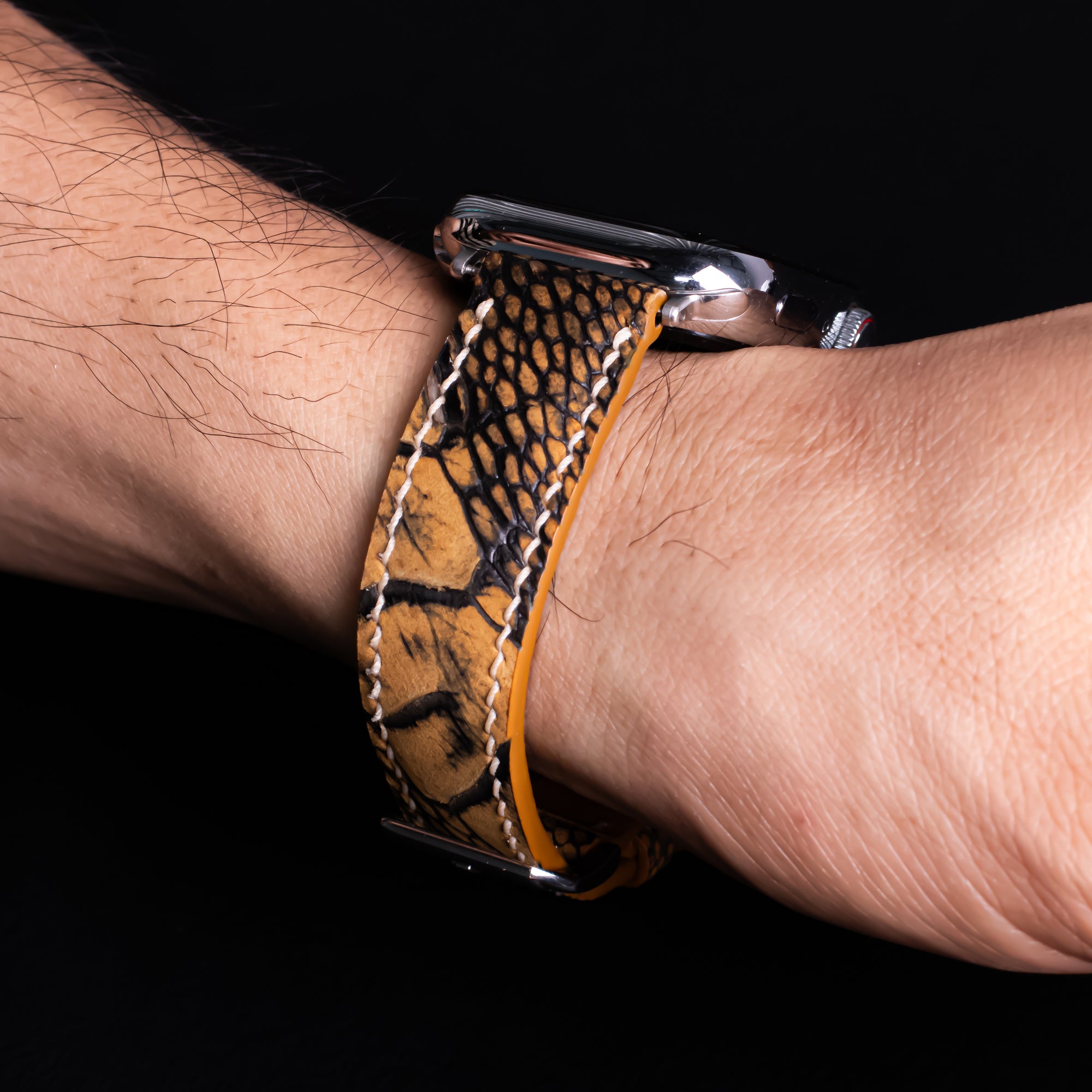 Golden Shadow Matte Ostrich Leg Leather Apple Watch Band (Scaled)