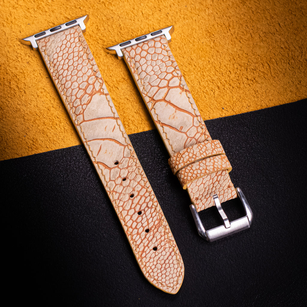 Sand Matte Ostrich Leg Leather Apple Watch Band (Scaled)
