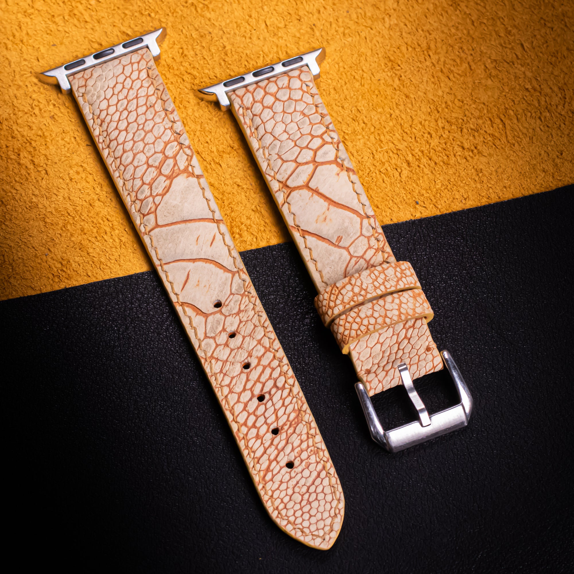 Sand Matte Ostrich Leg Leather Apple Watch Band (Scaled)