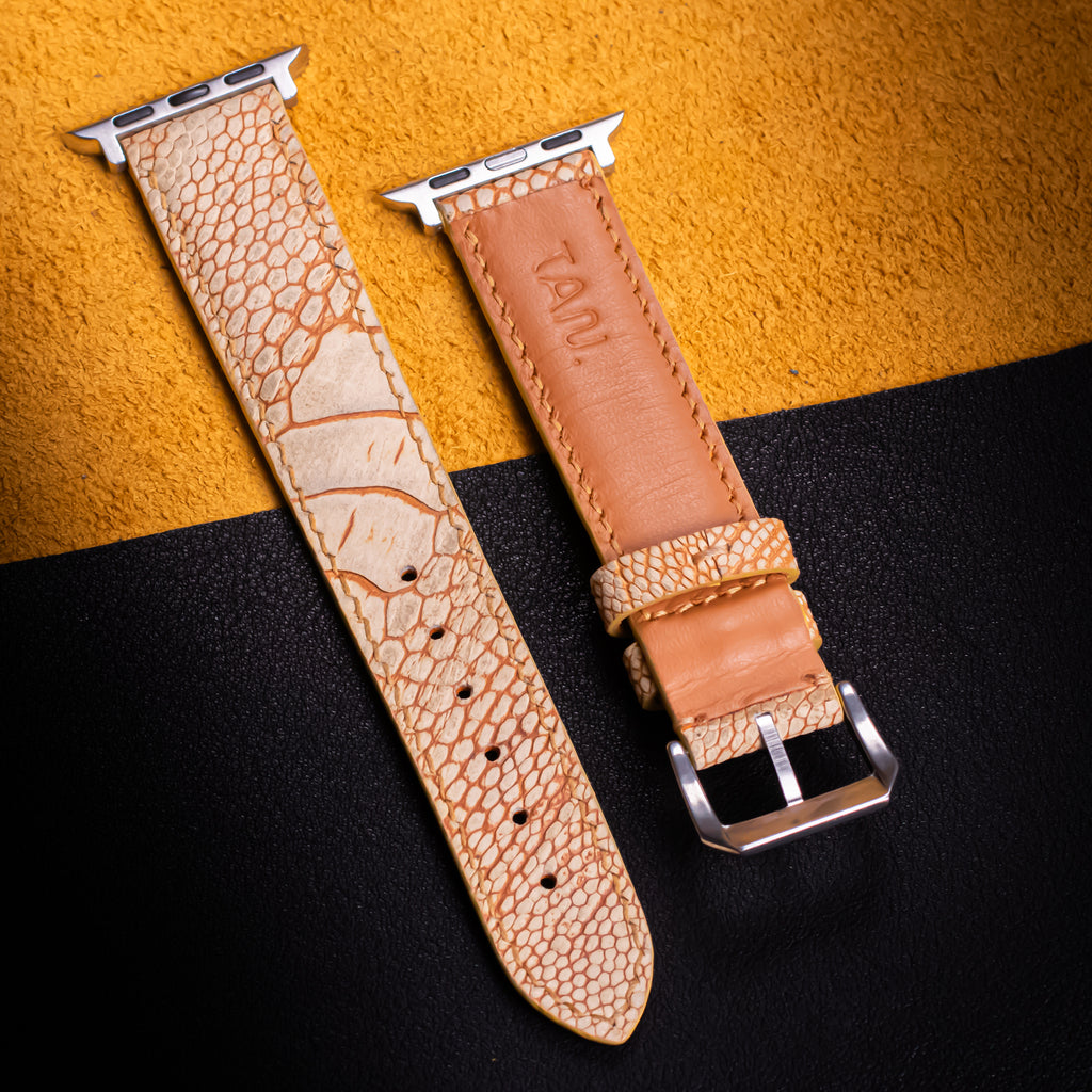 Sand Matte Ostrich Leg Leather Apple Watch Band (Scaled)