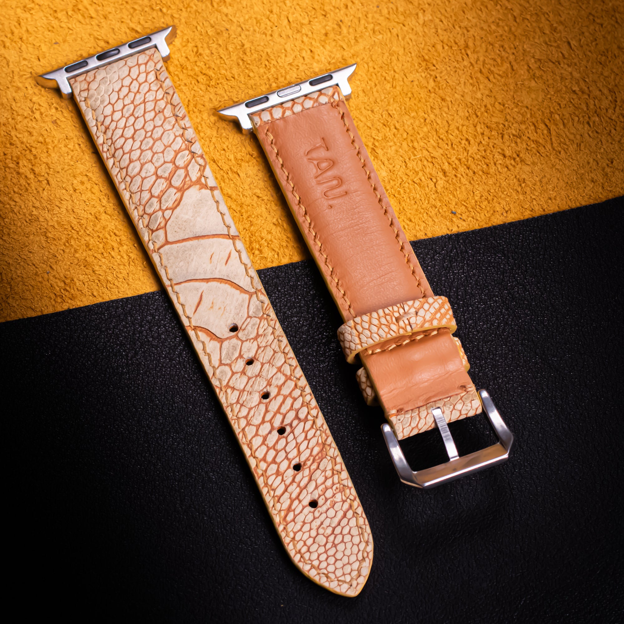 Sand Matte Ostrich Leg Leather Apple Watch Band (Scaled)