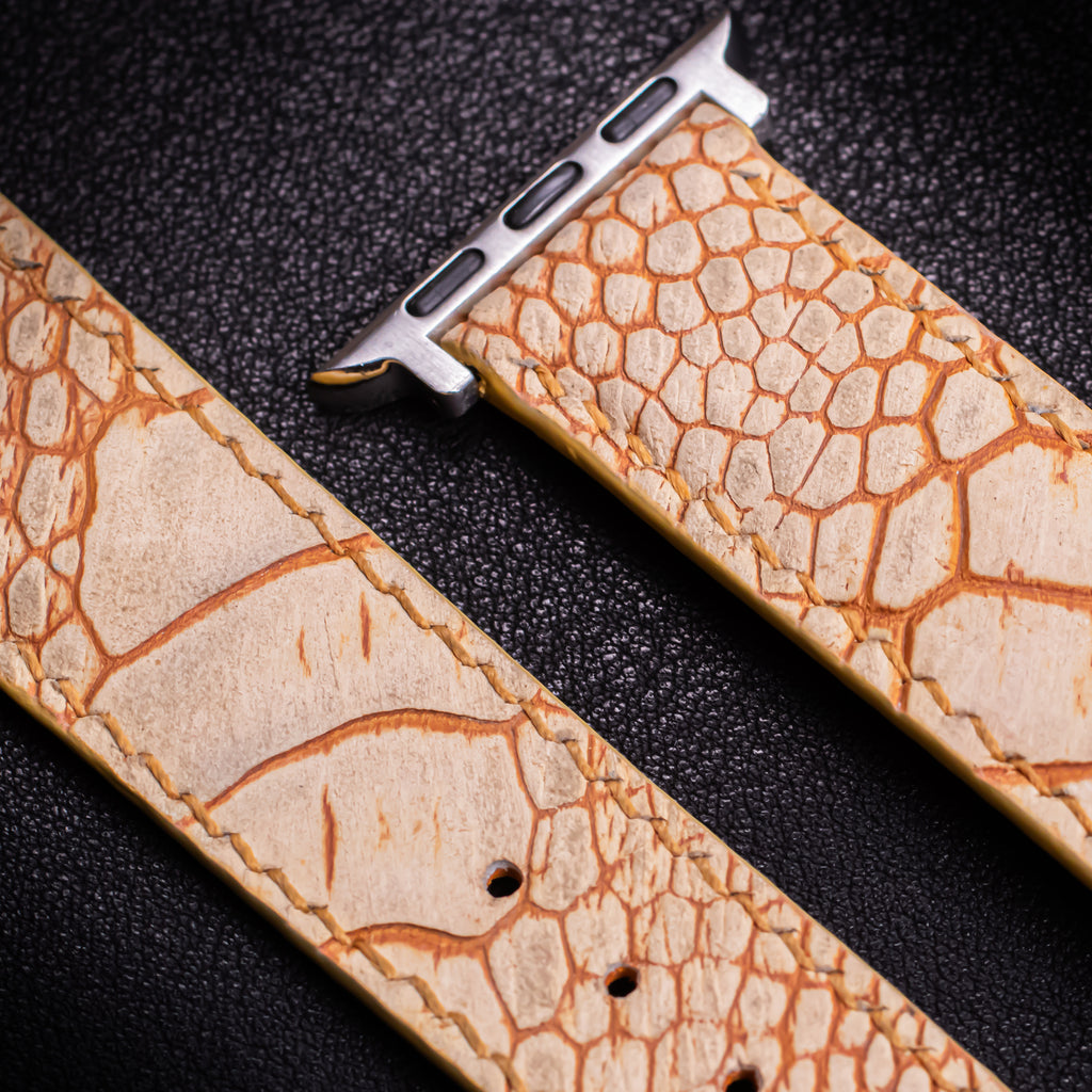 Sand Matte Ostrich Leg Leather Apple Watch Band (Scaled)
