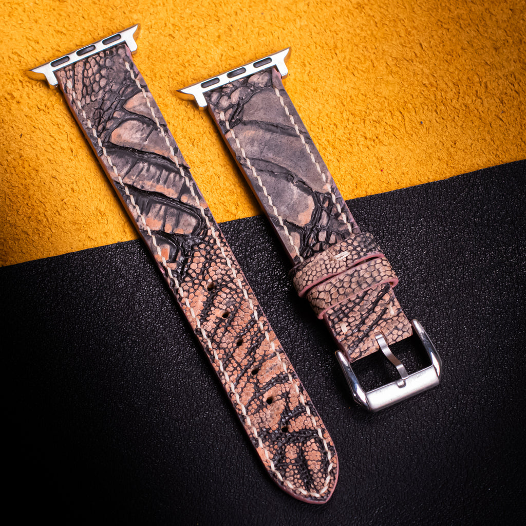 Rosewood Matte Ostrich Leg Leather Apple Watch Band (Scaled)