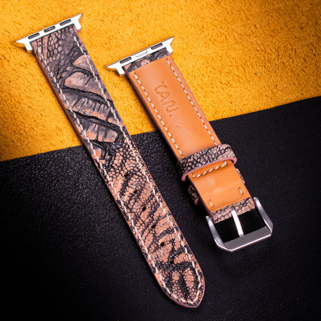 Rosewood Matte Ostrich Leg Leather Apple Watch Band (Scaled)