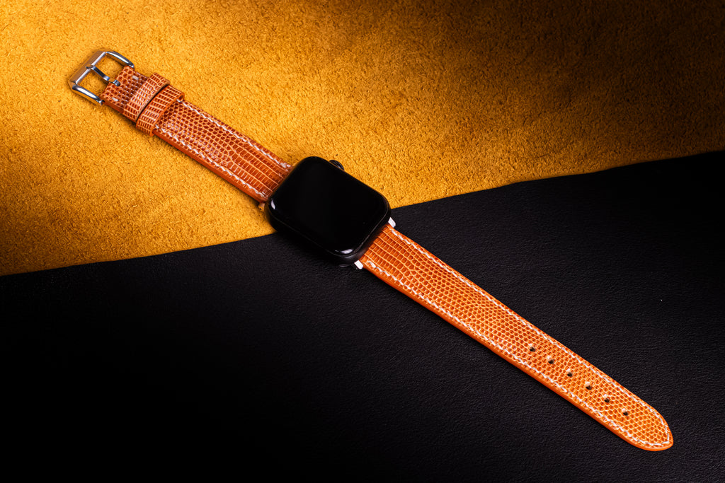 Tangerine Lizard Leather Apple Watch Band