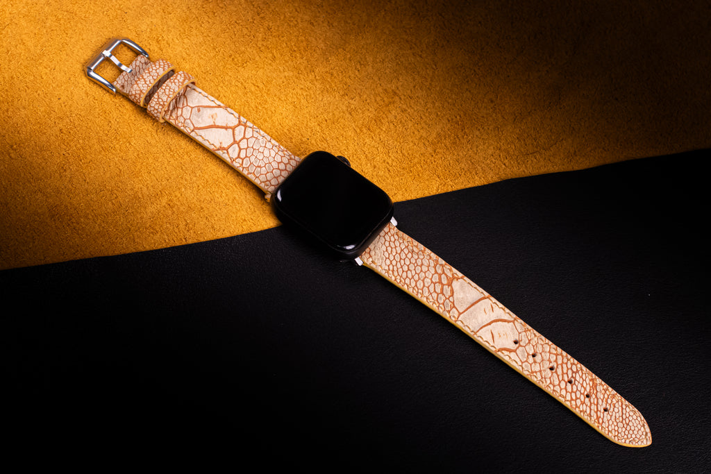 Sand Matte Ostrich Leg Leather Apple Watch Band (Scaled)