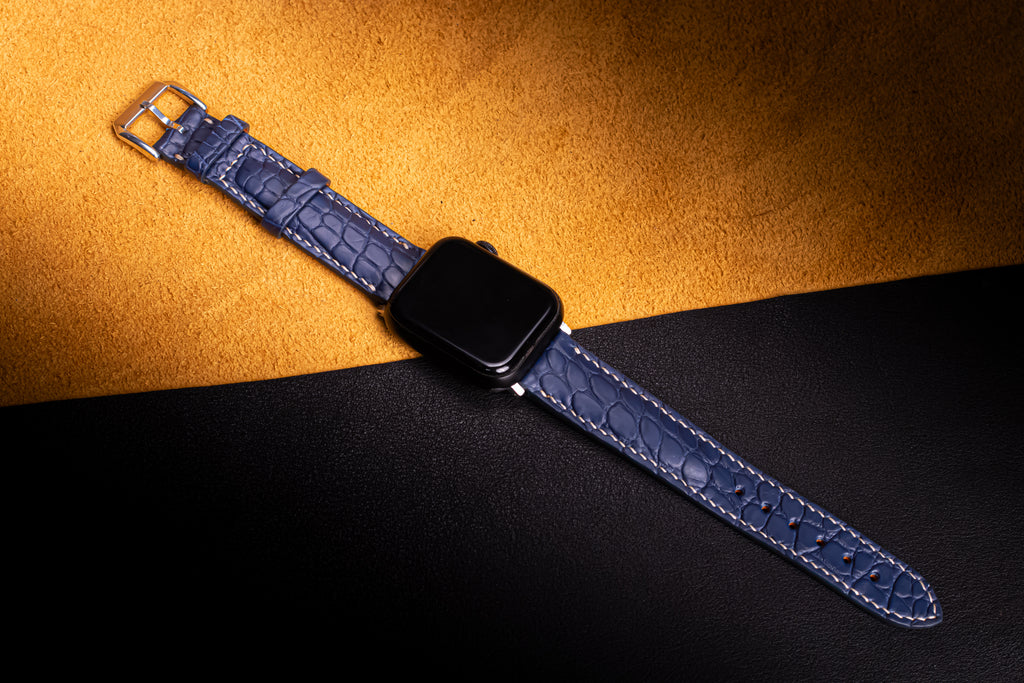 Navy Alligator Leather Apple Watch Band