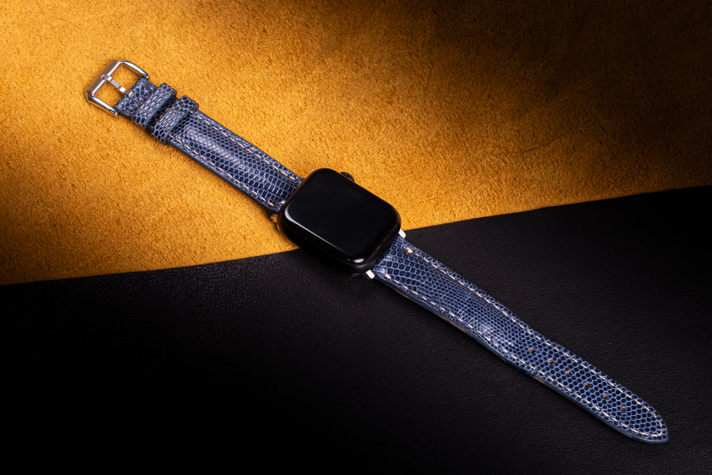Steel Blue Lizard Leather Apple Watch Band