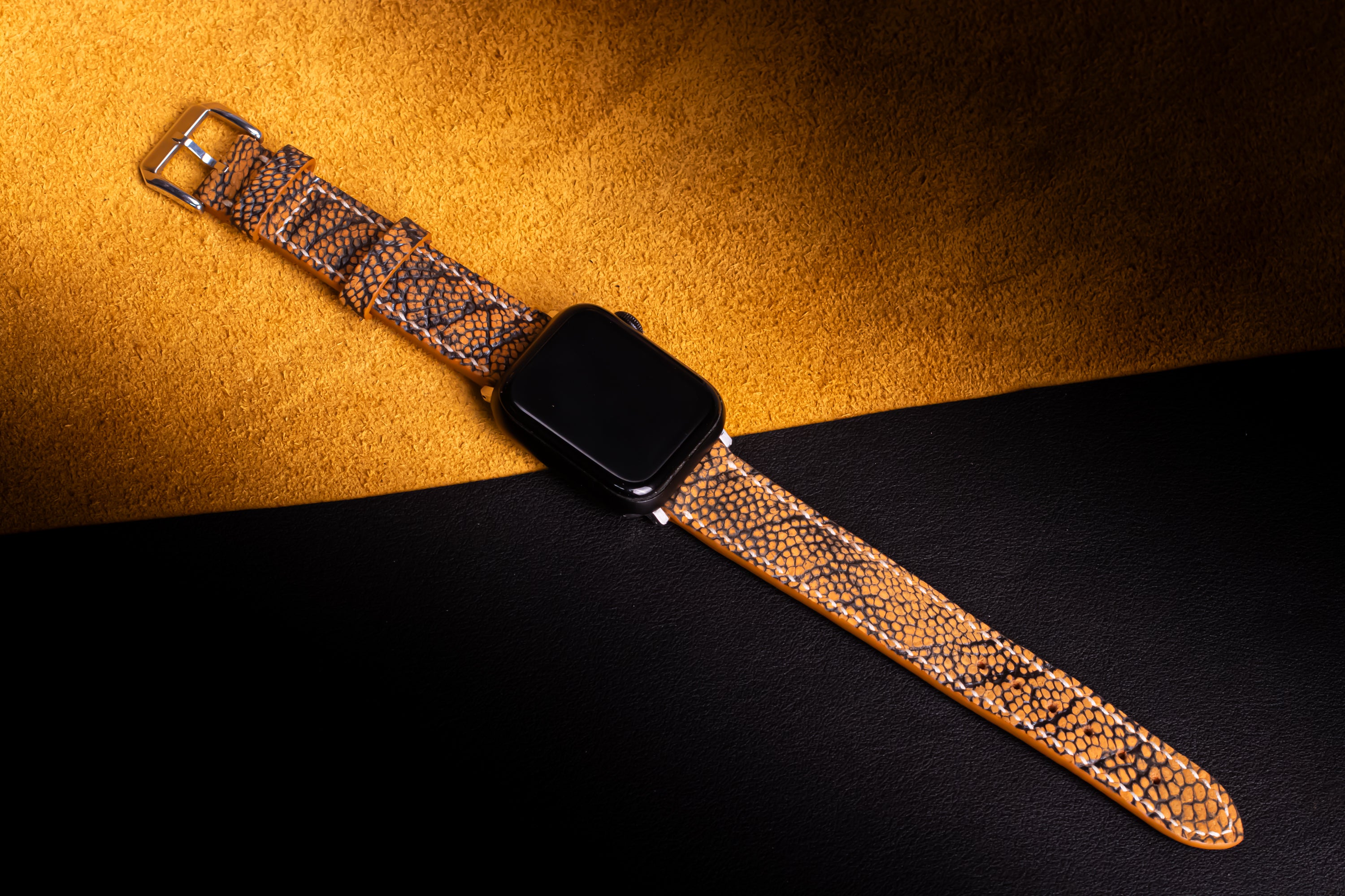 Saffron Matte Ostrich Leg Leather Apple Watch Band