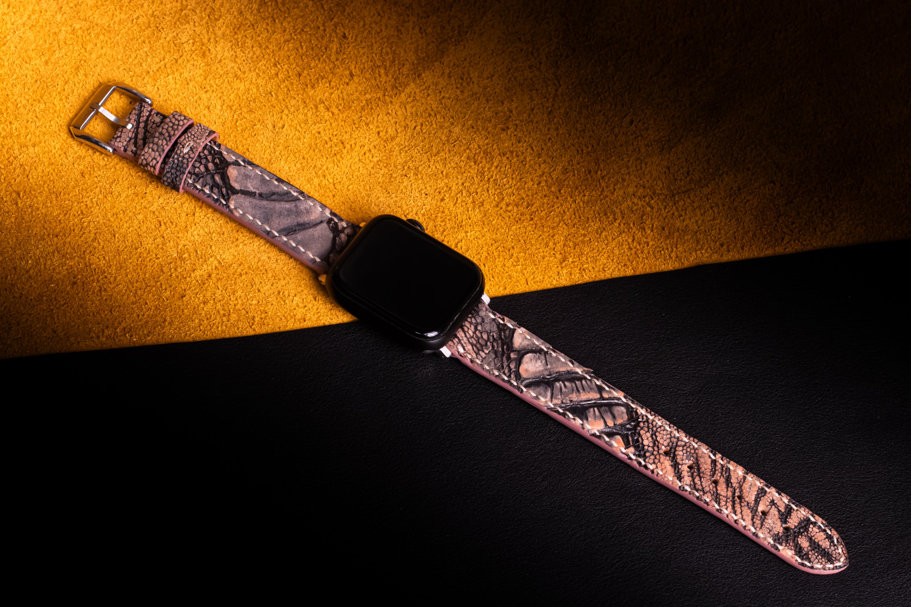 Rosewood Matte Ostrich Leg Leather Apple Watch Band (Scaled)