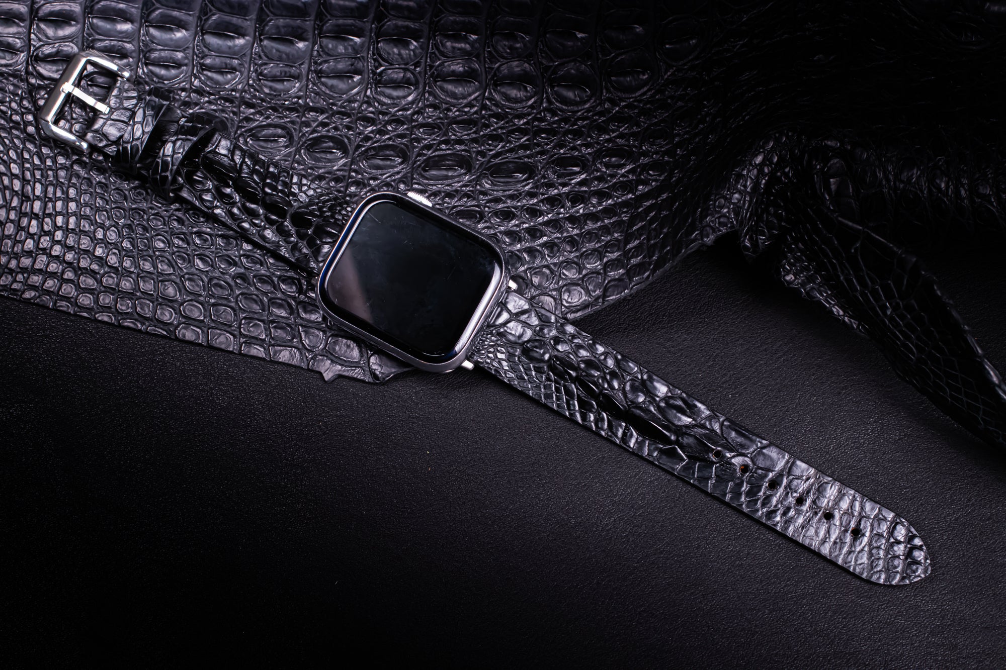 Black Horned Alligator Leg Apple Watch Band