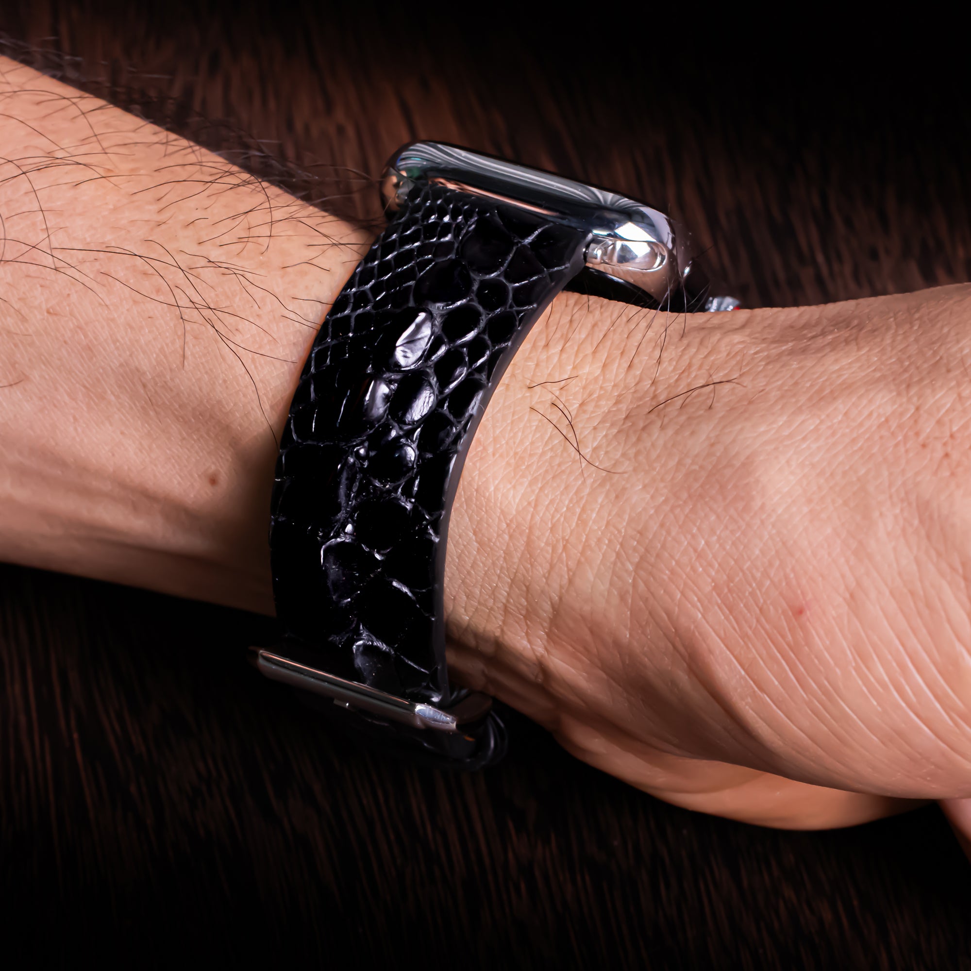 Black Horned Alligator Leg Apple Watch Band