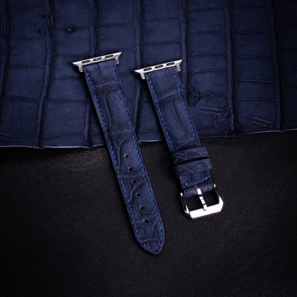 Prussian Blue Nubuck Alligator Leather Apple Watch Band