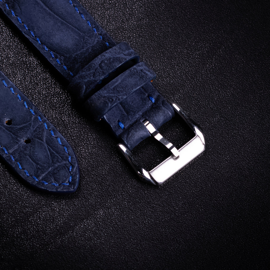 Prussian Blue Nubuck Alligator Leather Apple Watch Band