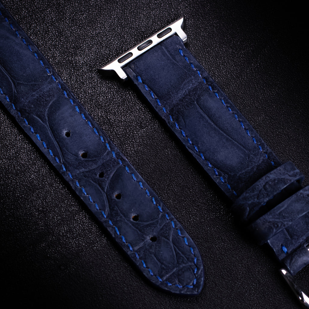Prussian Blue Nubuck Alligator Leather Apple Watch Band
