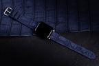 Prussian Blue Nubuck Alligator Leather Apple Watch Band