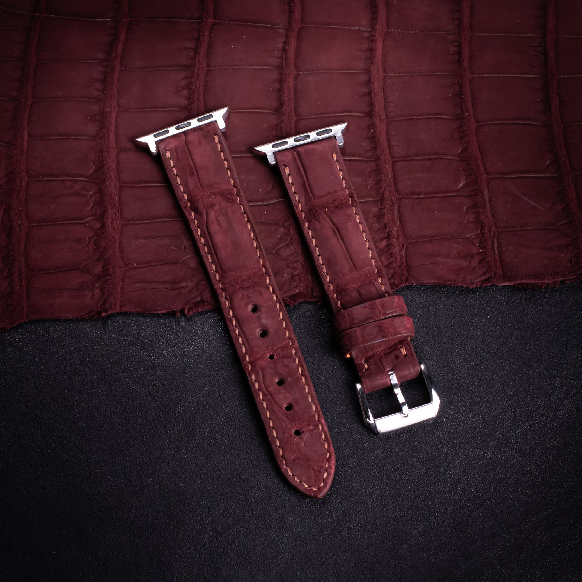 Burgundy Nubuck Alligator Leather Apple Watch Band