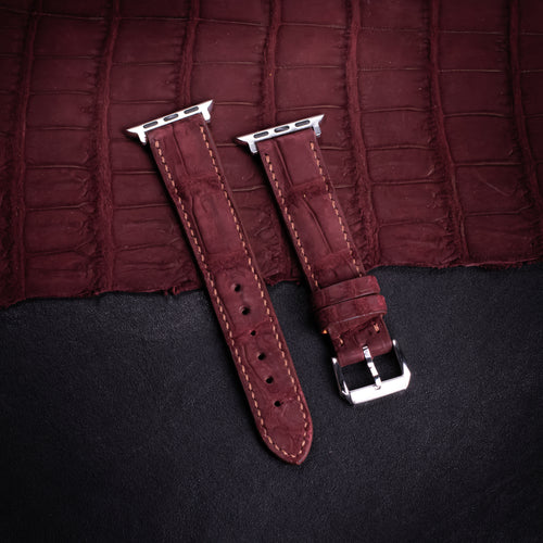 Burgundy Nubuck Alligator Leather Apple Watch Band