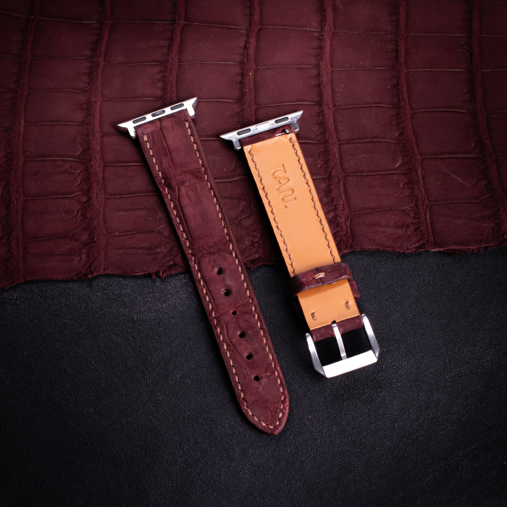 Burgundy Nubuck Alligator Leather Apple Watch Band