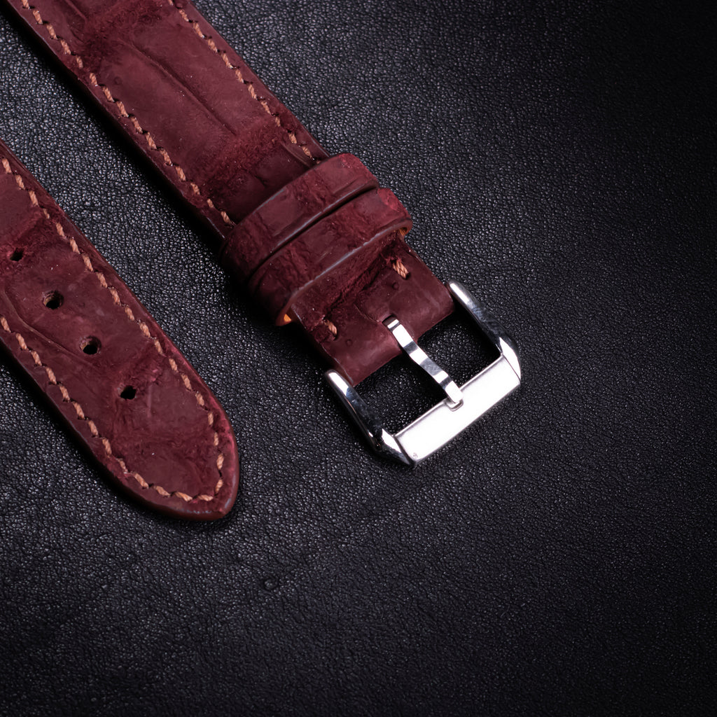 Burgundy Nubuck Alligator Leather Apple Watch Band