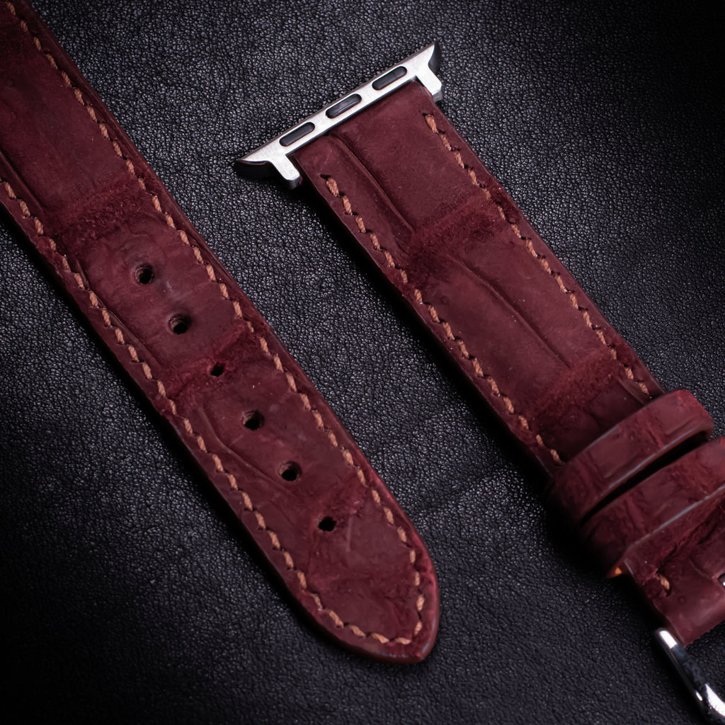 Burgundy Nubuck Alligator Leather Apple Watch Band