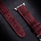 Burgundy Nubuck Alligator Leather Apple Watch Band