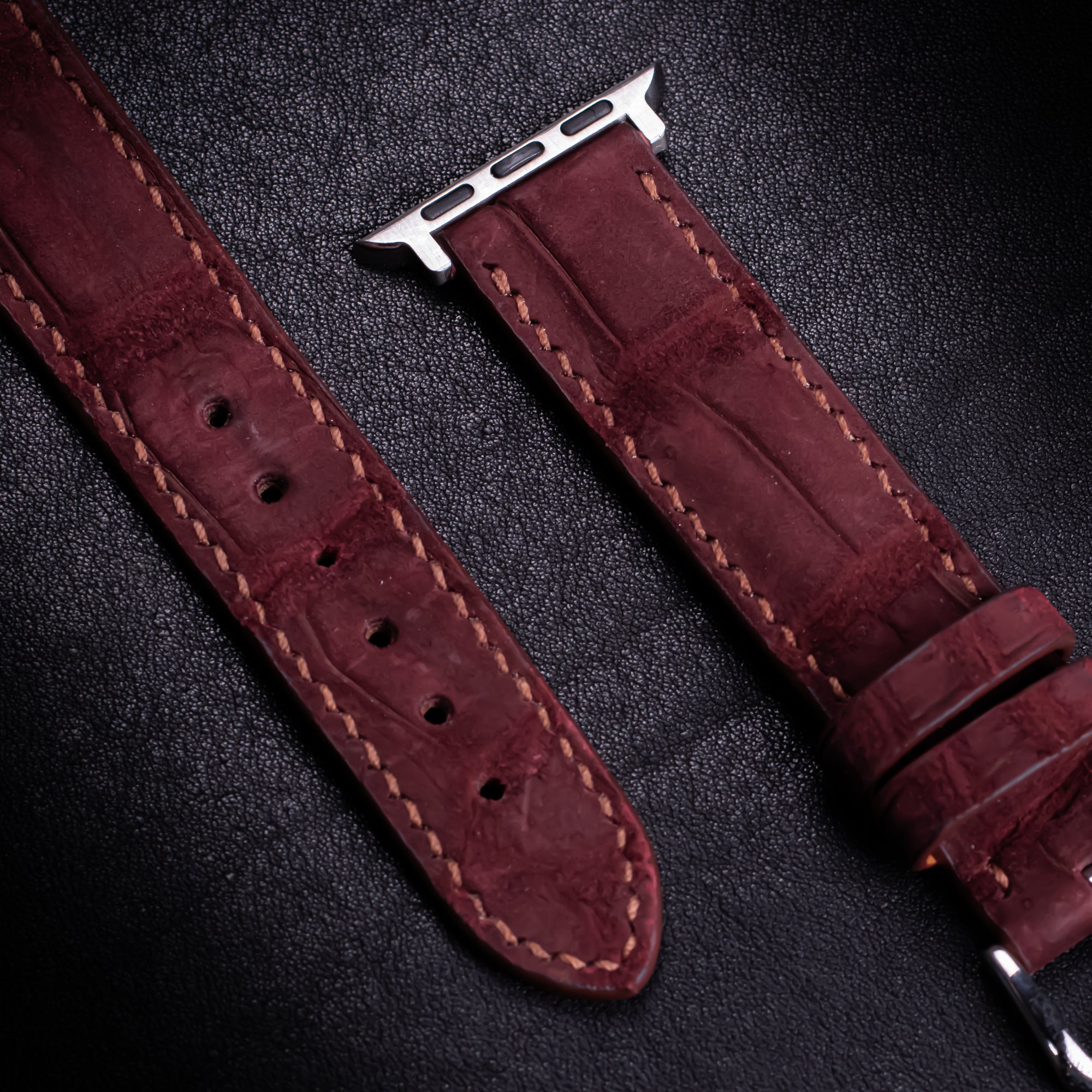 Burgundy Nubuck Alligator Leather Apple Watch Band