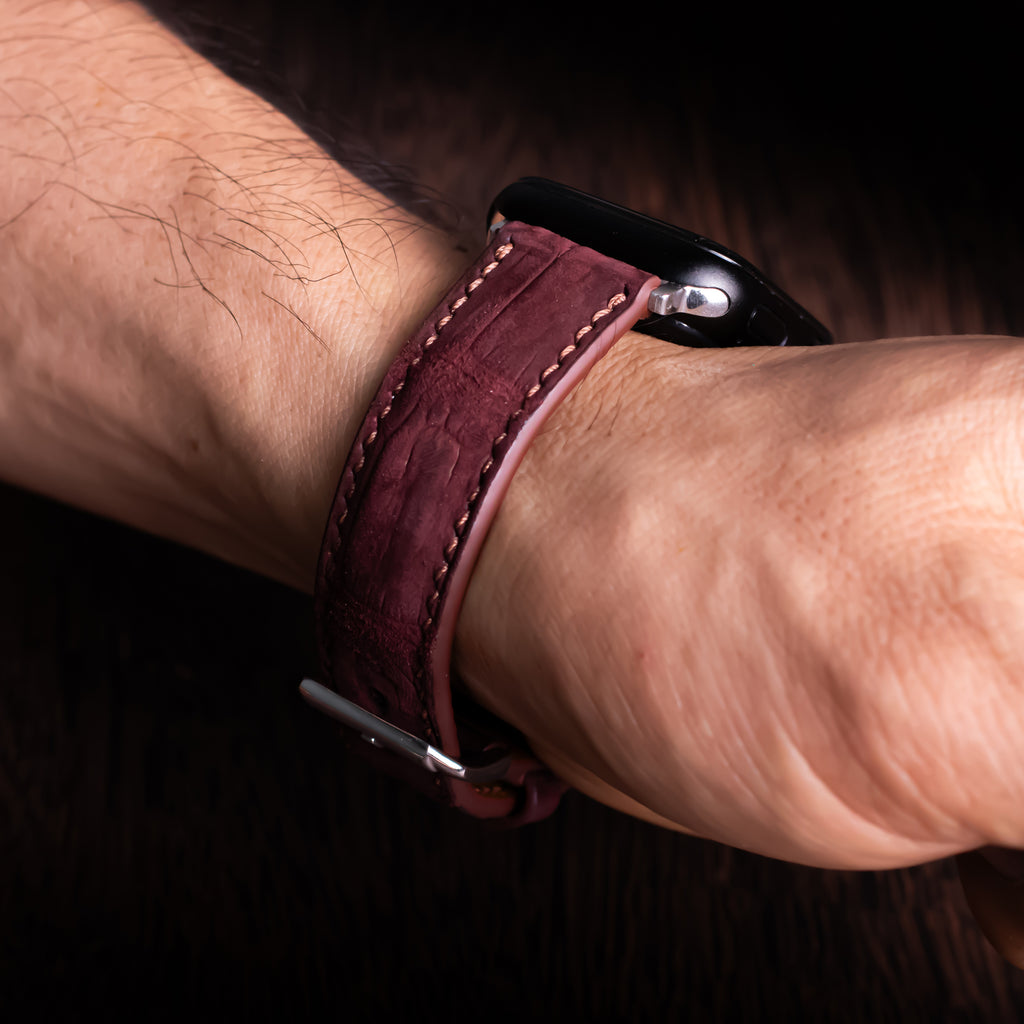 Burgundy Nubuck Alligator Leather Apple Watch Band